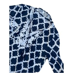 Talbots Black Label Women's Size M Navy Blue White Embroidered Beaded Shirt